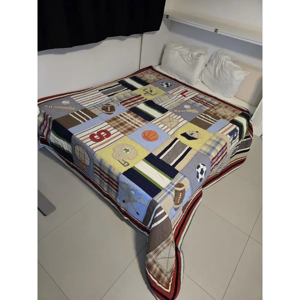 Pottery Barn Kids Varsity Sports Quilt Queen Football Baseball Lacrosse Soccer